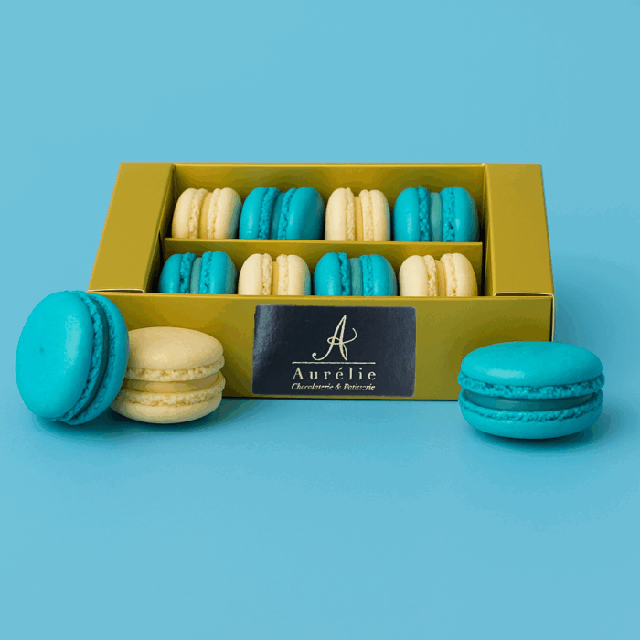 Macarons Blauw/Wit 8 stuks
